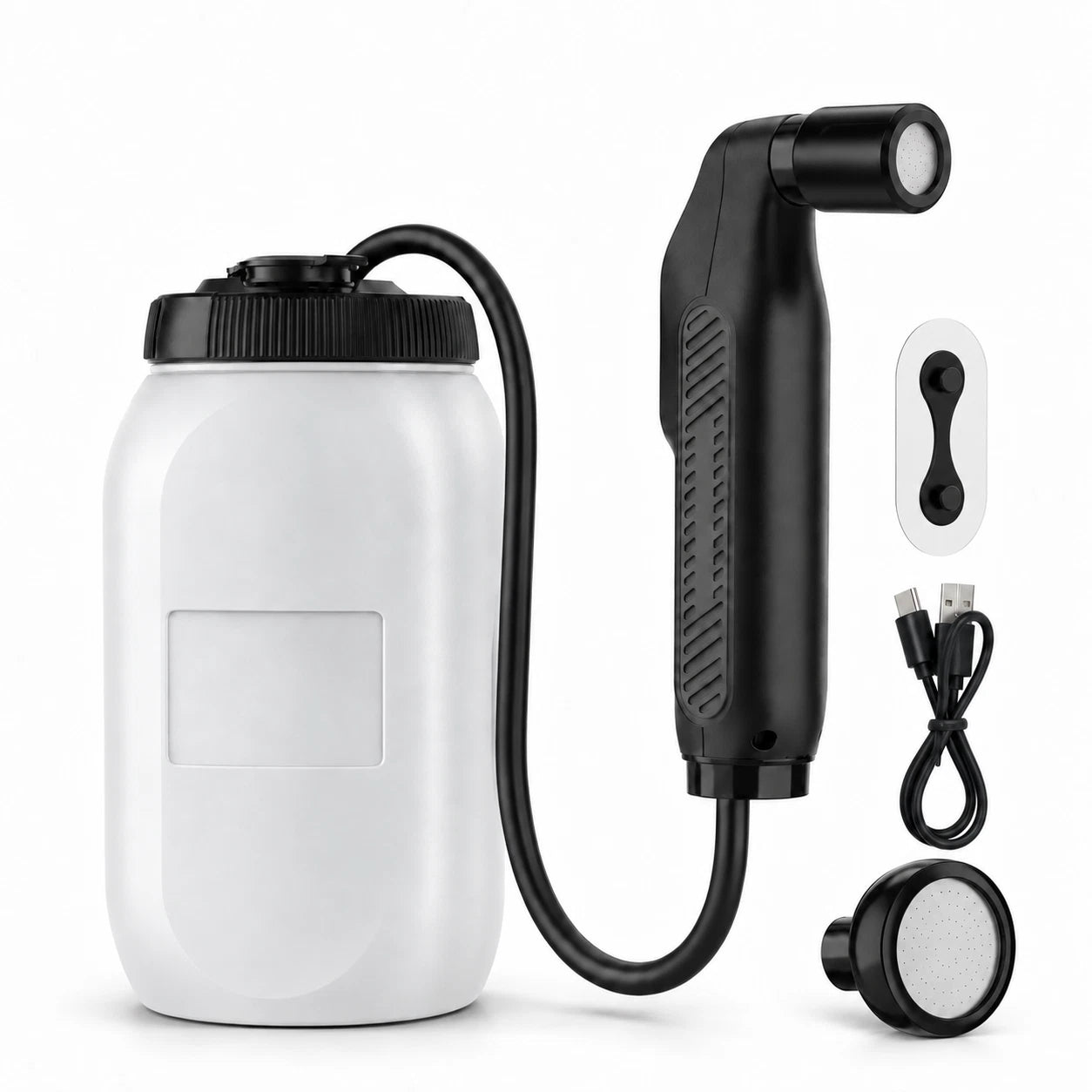 AfterlOO portable bidet with 2.5 L tank, handheld sprayer, charging cable and accessories